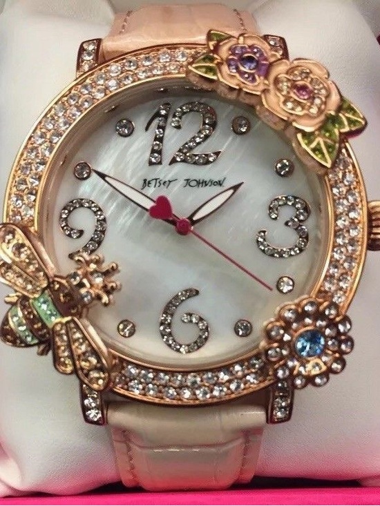 Betsey Johnson Accessories - Betsey Johnson Queen Bee Pink Crystal Floral Bee Accent Women's Watch